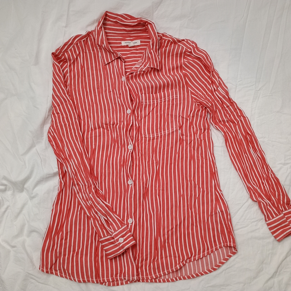 Striped Red Button-Front Women's Shirt